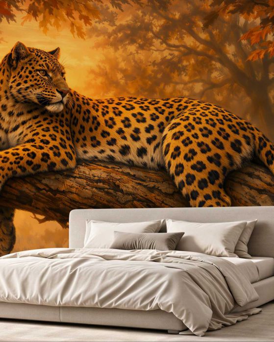 Fototapeten Leopard beim Sonnenuntergang