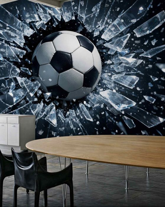 Fototapeten Ball, der eine Glasfläche durchbricht