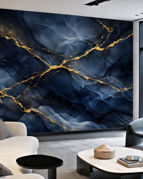 Fototapeten Marineblaue Abstraktion mit goldenem Schimmer