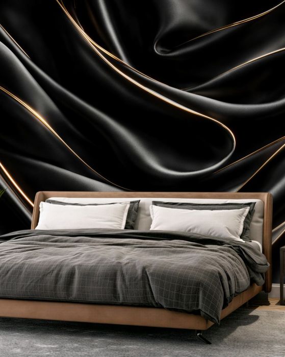 Fototapeten Schwarzer Satin mit goldener Linie