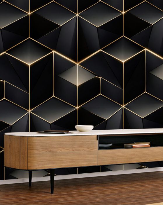 Fototapeten Goldene geometrische 3D-Würfel