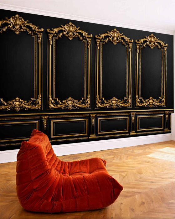 Fototapeten Schwarze goldene Palastwand