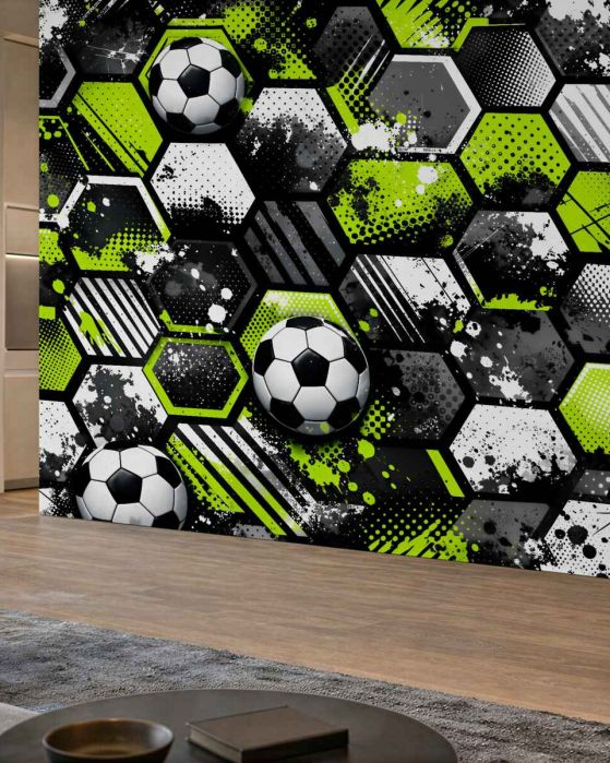Fototapeten Fußballenergie aus Neon-Hexagonen