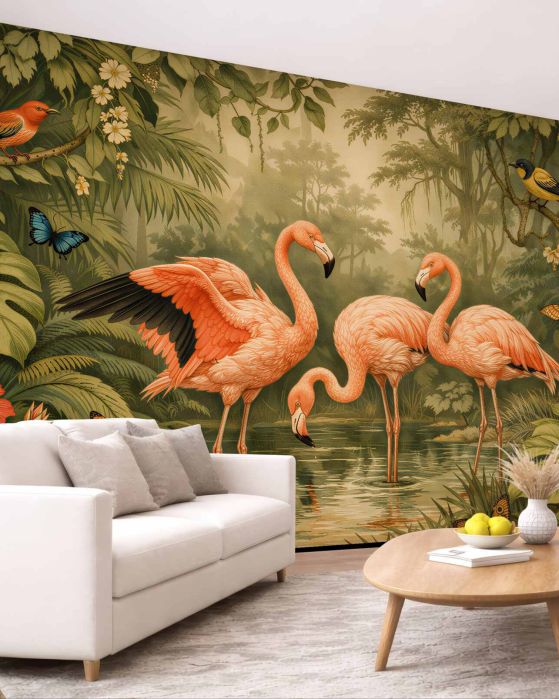 Fototapeten Flamingos im exotischen Dschungel