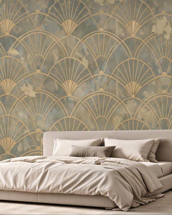 Fototapeten Goldene Fächer im Art-Déco-Stil