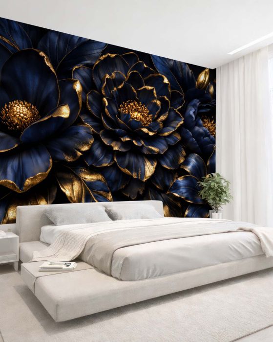 Fototapeten Nachtblumen mit goldenem Akzent