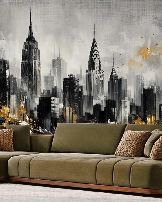 Fototapeten New Yorker Panorama mit goldenem Akzent