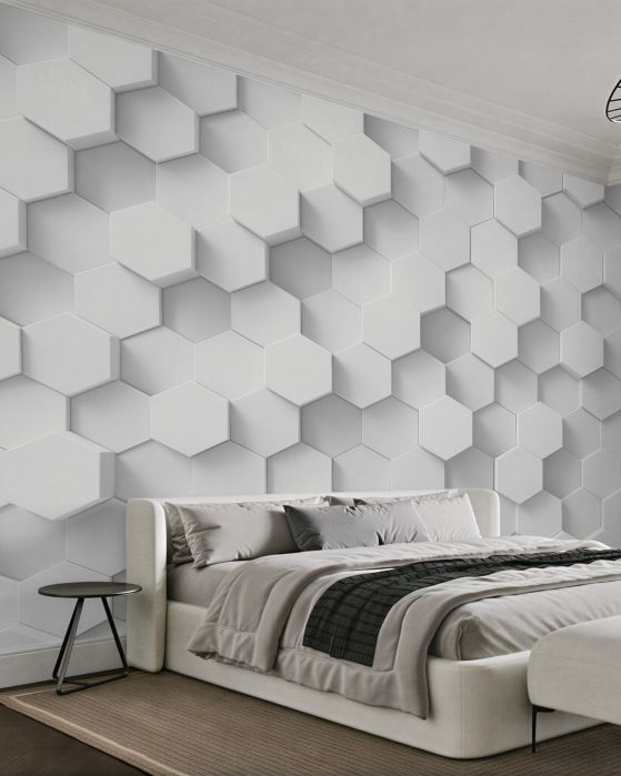 Fototapeten Weiße Hexagone in modernem Relief