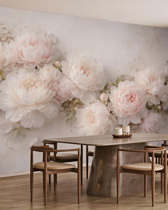Fototapeten Puderfarbene Pfingstrosen in eleganter Blüte