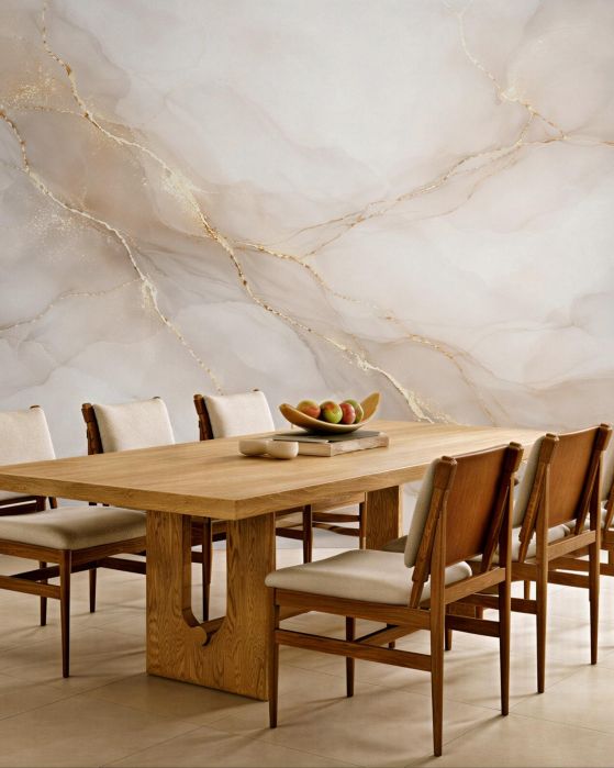 Fototapeten Cremefarbener Marmor mit goldener Ader