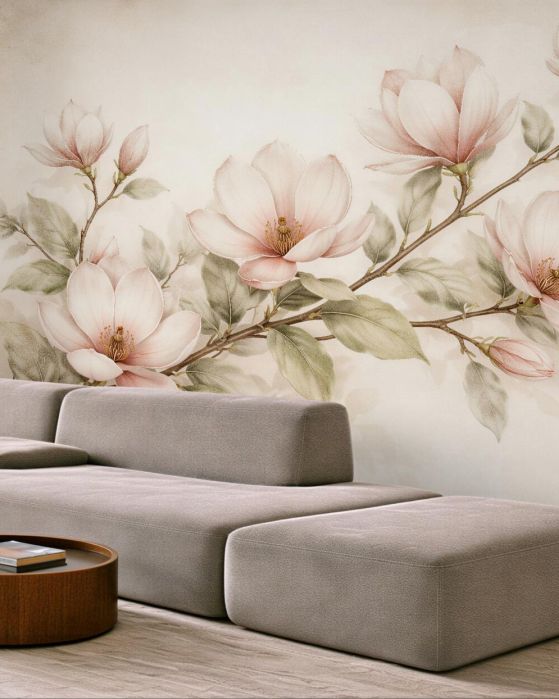 Fototapeten Zarter pastellfarbener Magnolienzweig