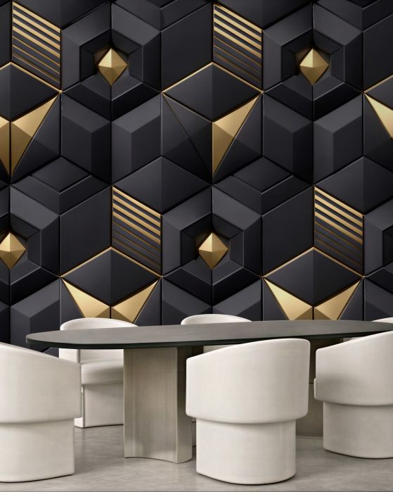 Fototapeten Schwarz-goldene geometrische Eleganz 3D