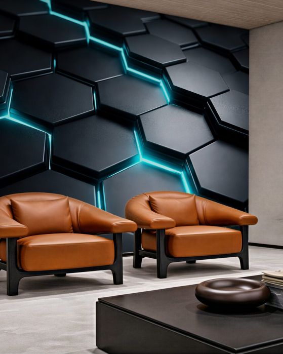 Fototapeten Futuristische Neon-Hexagone
