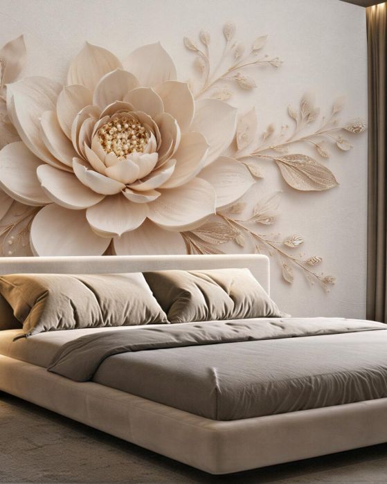 Fototapeten Cremefarbene Lotusblüte in elegantem Relief