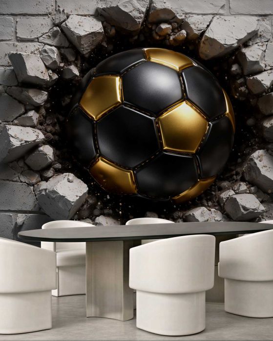 Fototapeten Goldener Ball durchbricht die Wand