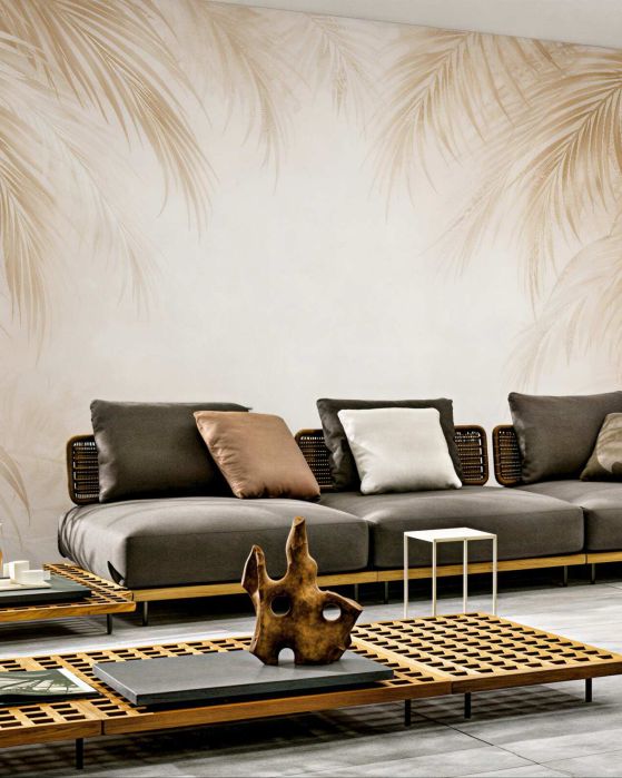 Fototapeten Goldene Palmblätter in Beige