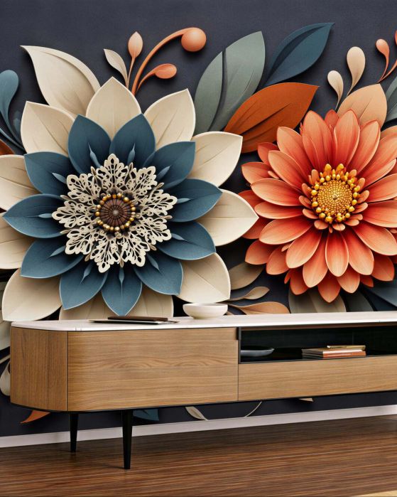 Fototapeten Papierblumen im modernen Stil