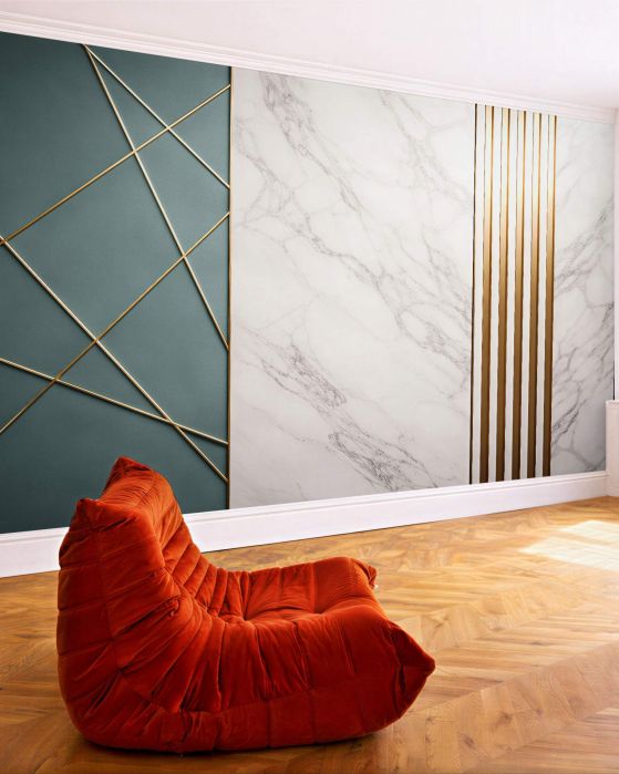 Fototapeten Marmor und goldene Linien im Glamour-Stil
