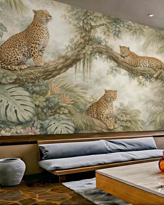 Fototapeten Leoparden auf tropischen Ästen