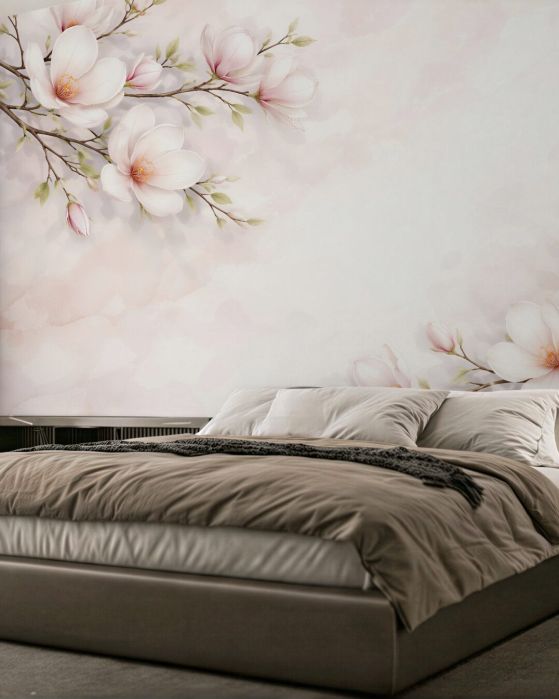 Fototapeten Zarte Magnolien auf hellem Hintergrund