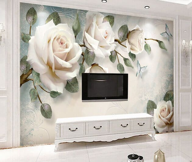 Fototapeten Große Rosen an der Wand