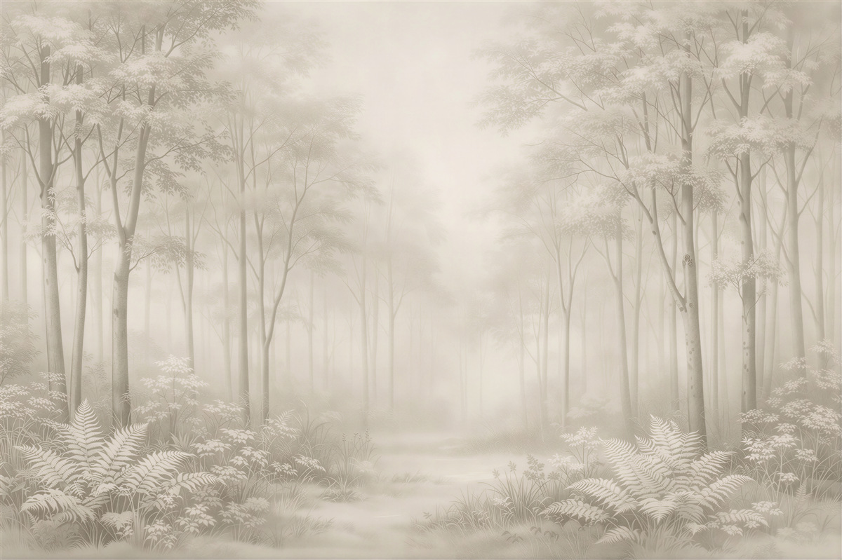 Fototapeten Ätherische Waldlandschaft in Creme