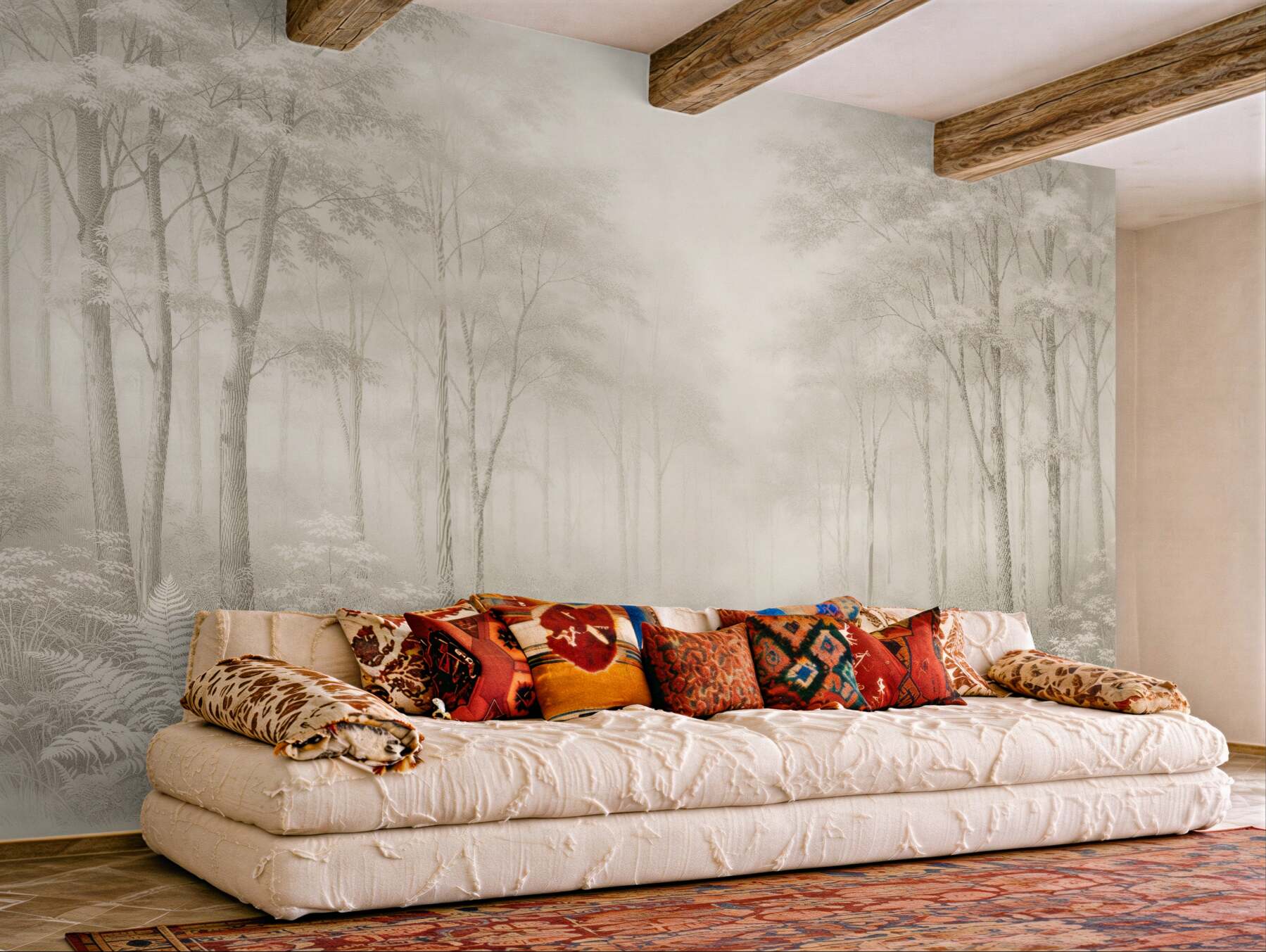 Fototapeten Ätherische Waldlandschaft in Creme