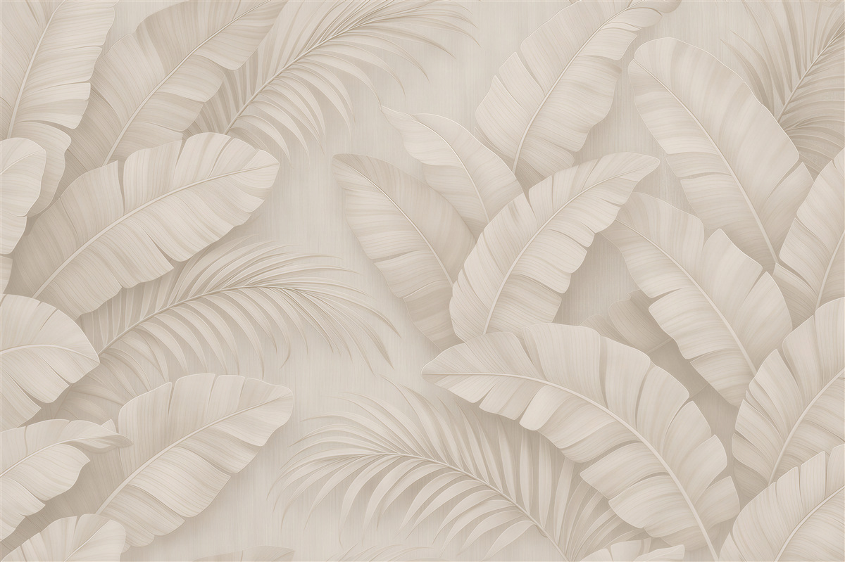 Fototapeten Beige Blätter tropischer Eleganz