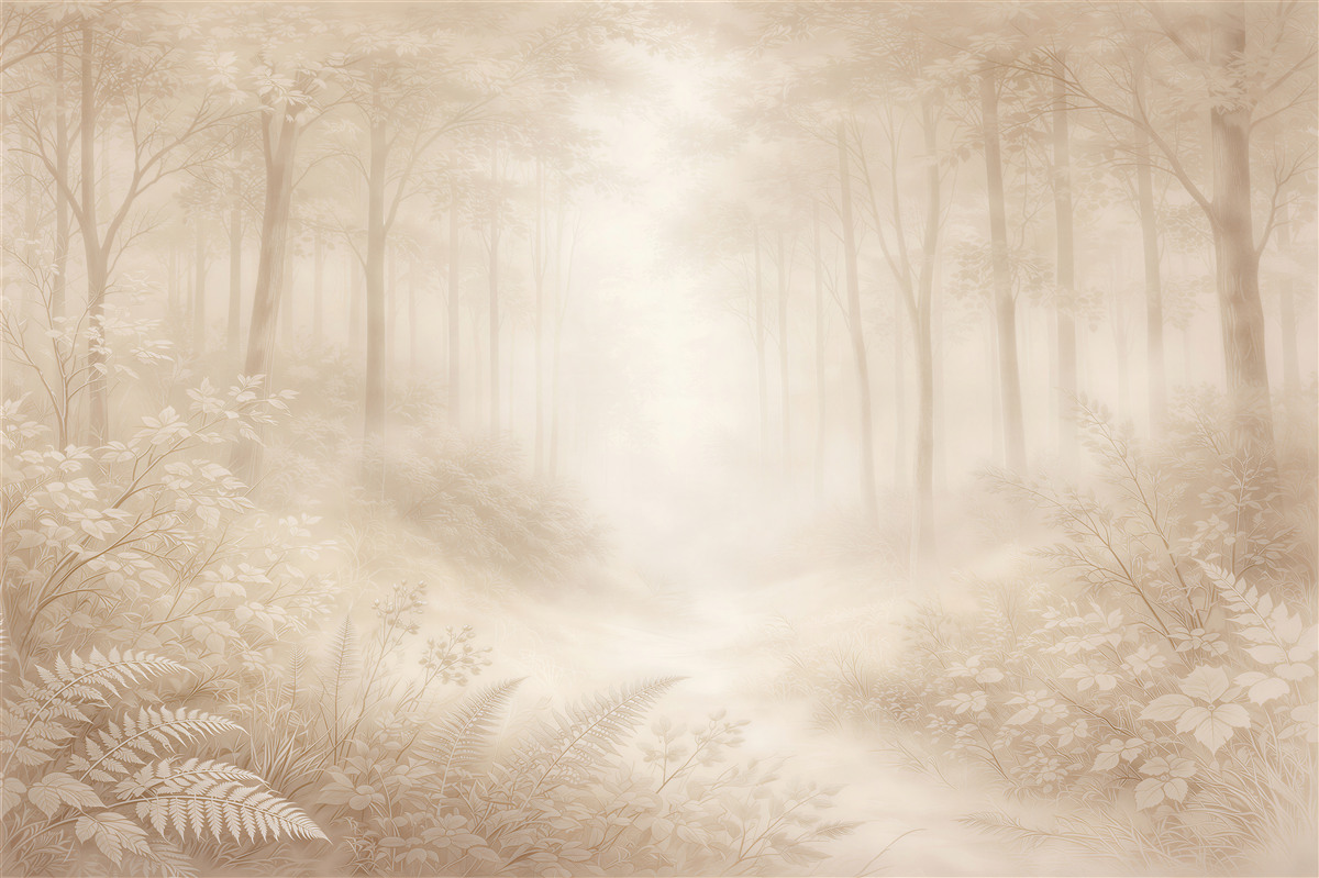 Fototapeten Waldnebel in cremefarbenem Glanz