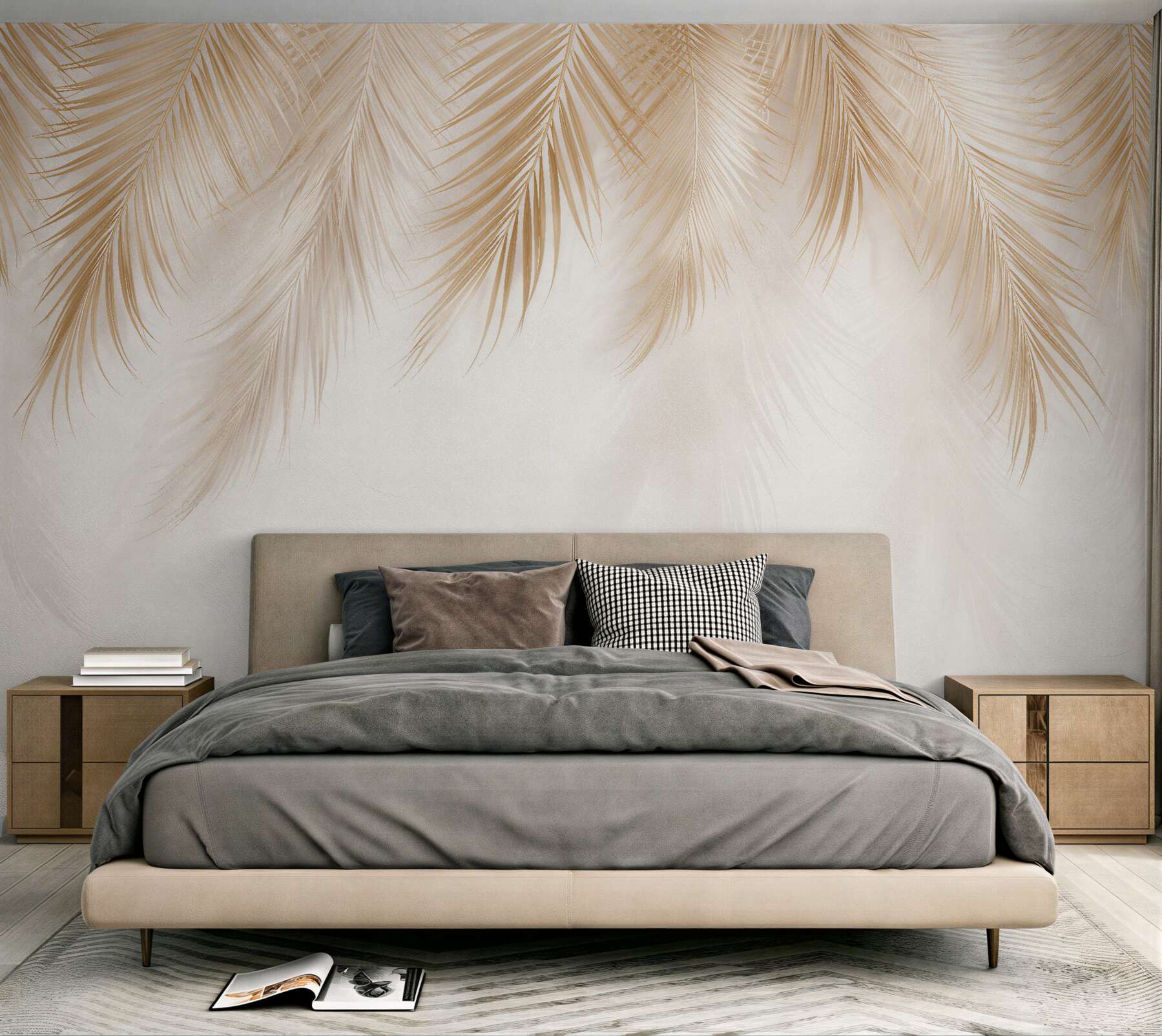 Fototapeten Goldene Palmblätter in Beige