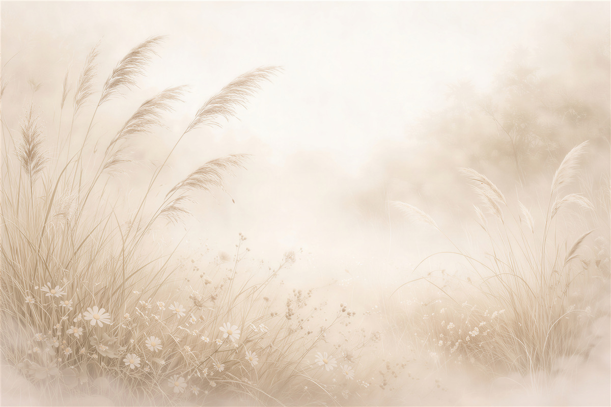 Fototapeten Zarte Wiese im beigen Nebel