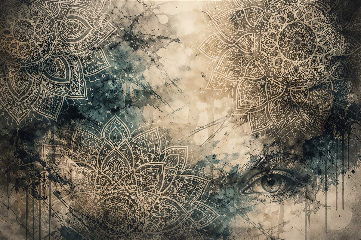 Fototapeten Orientalische Mandala mit geheimnisvollem Blick