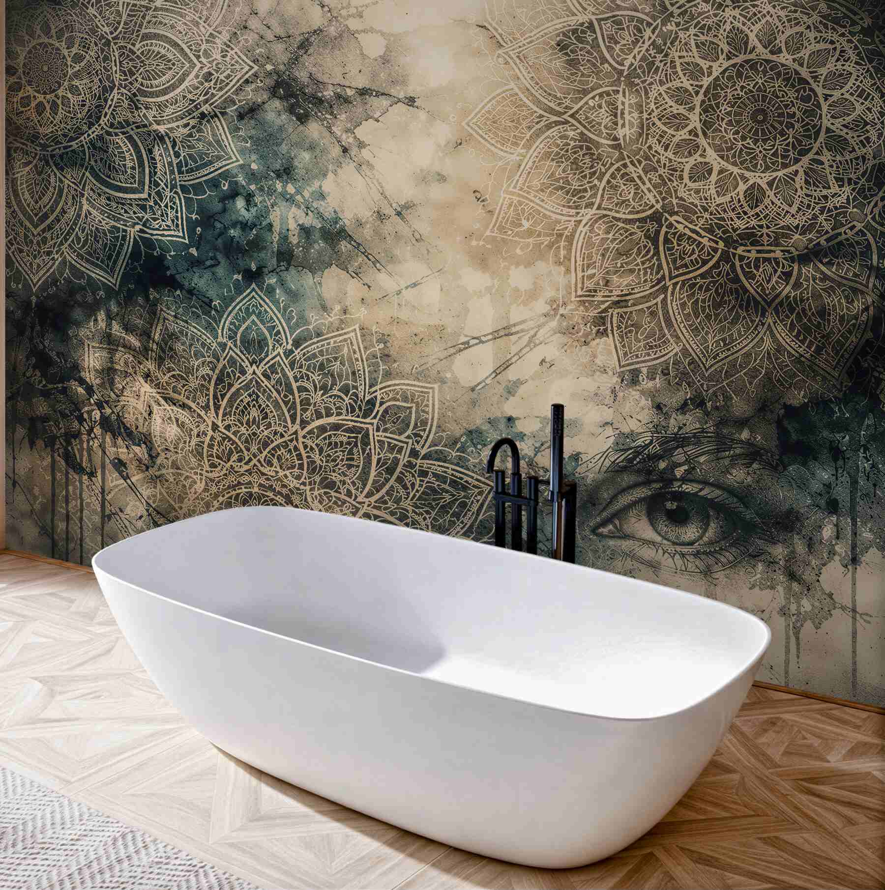 Fototapeten Orientalische Mandala mit geheimnisvollem Blick