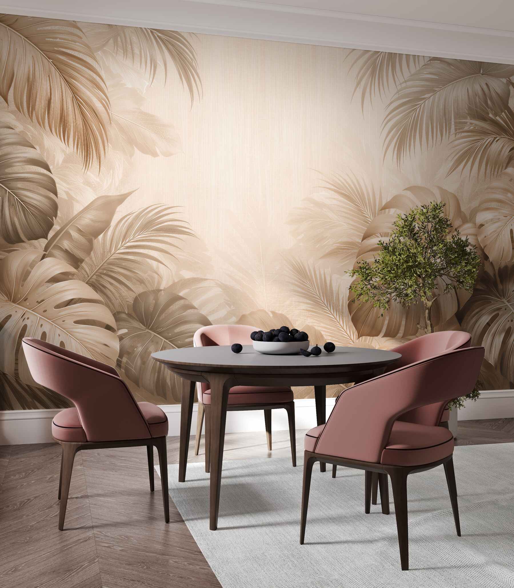 Fototapeten Beige Monstera im tropischen Stil
