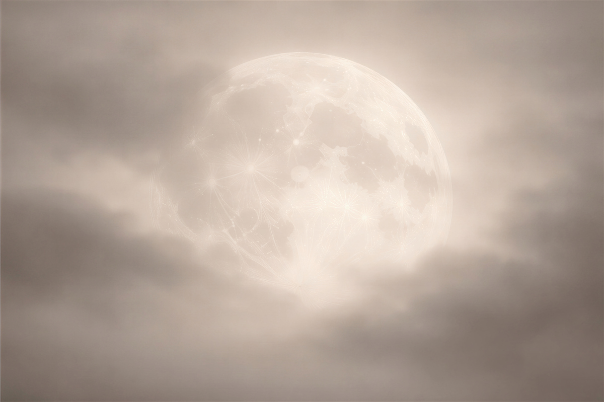 Fototapeten Ätherischer Mond in den Wolken