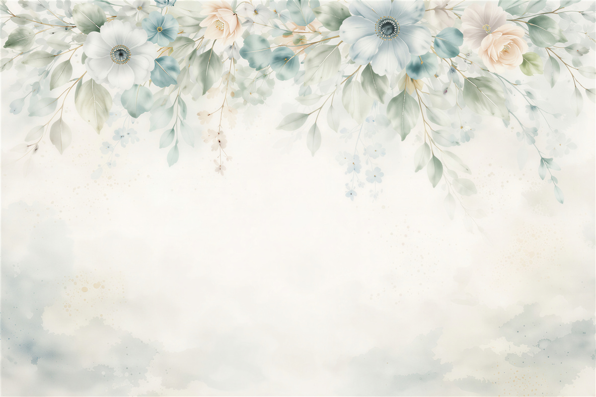 Fototapeten Aquarellblumen in Blautönen