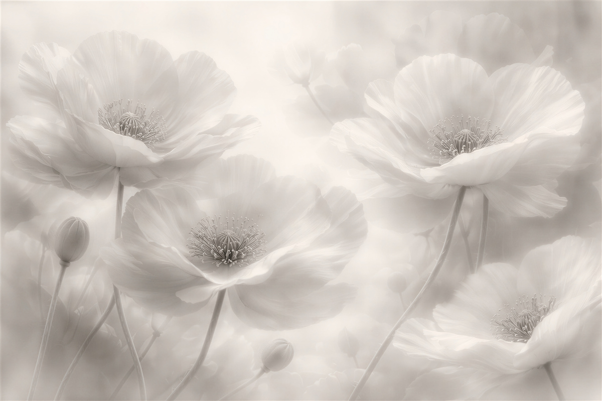 Fototapeten Weiße Blumen in ätherischem Glanz