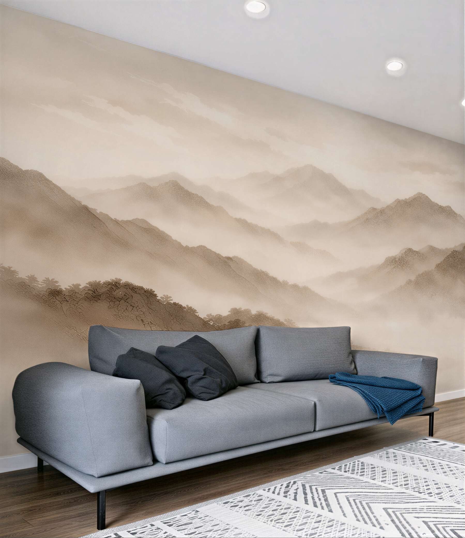 Fototapeten Beige Berge im milchigen Nebel