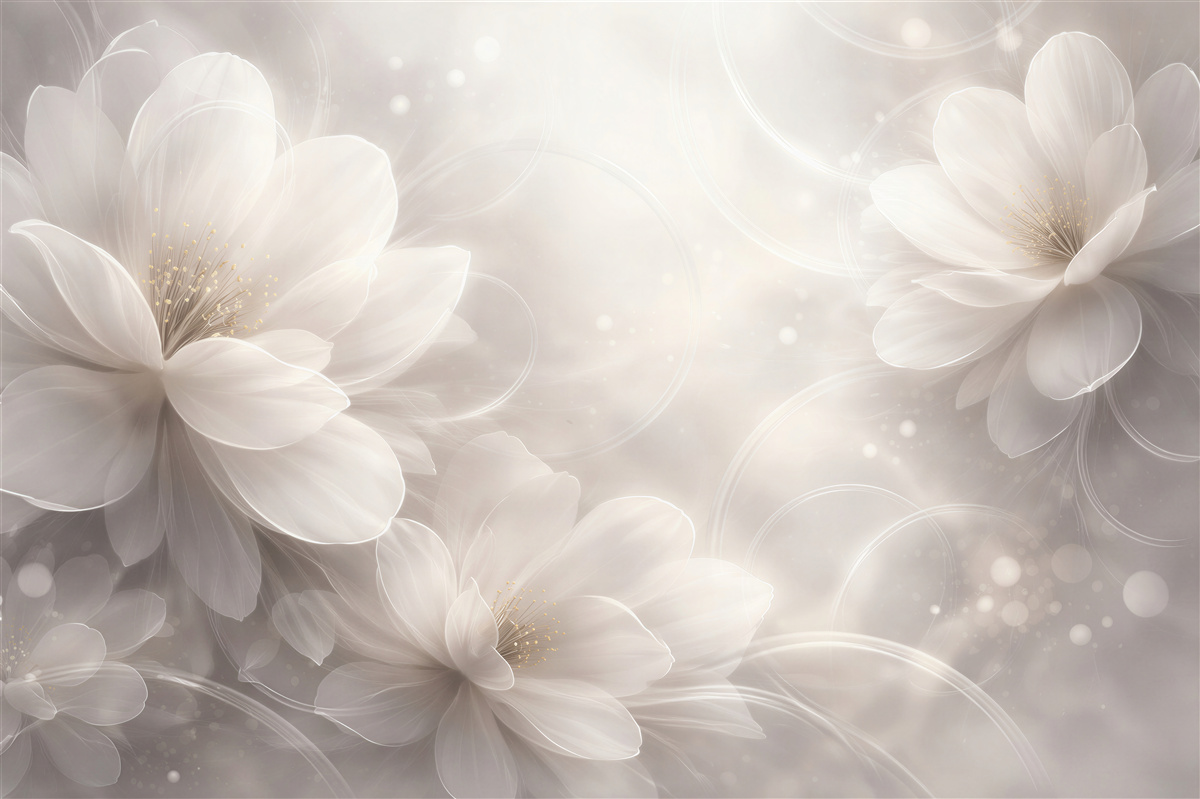 Fototapeten Ätherische weiße Blumen im Glanz