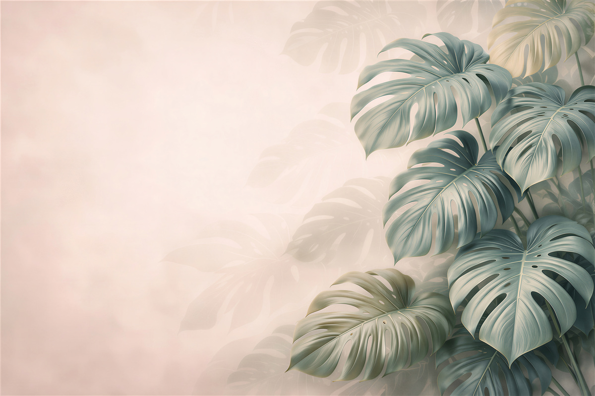 Fototapeten Monstera im pudrigen Nebel