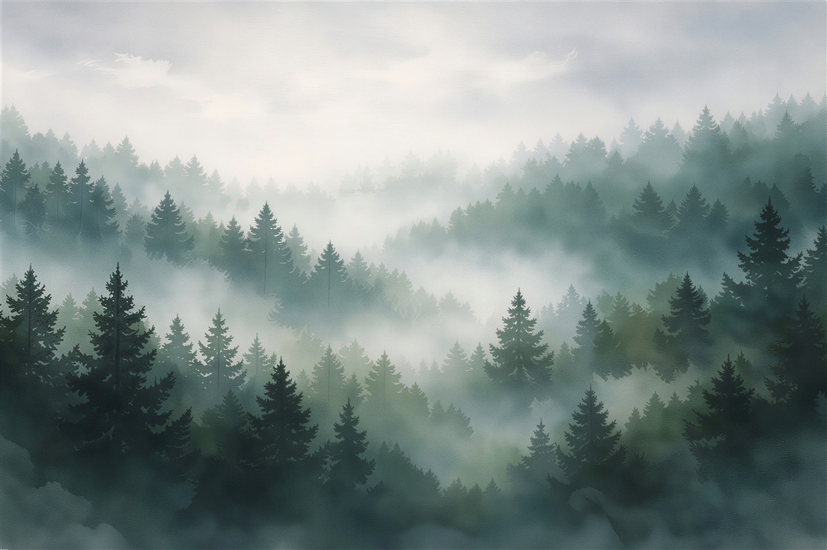 Fototapeten Waldnebel am Morgen