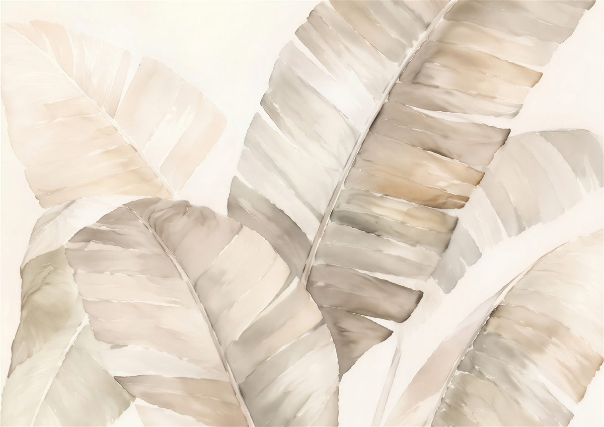 Fototapeten Aquarell-Bananenblätter in Beige