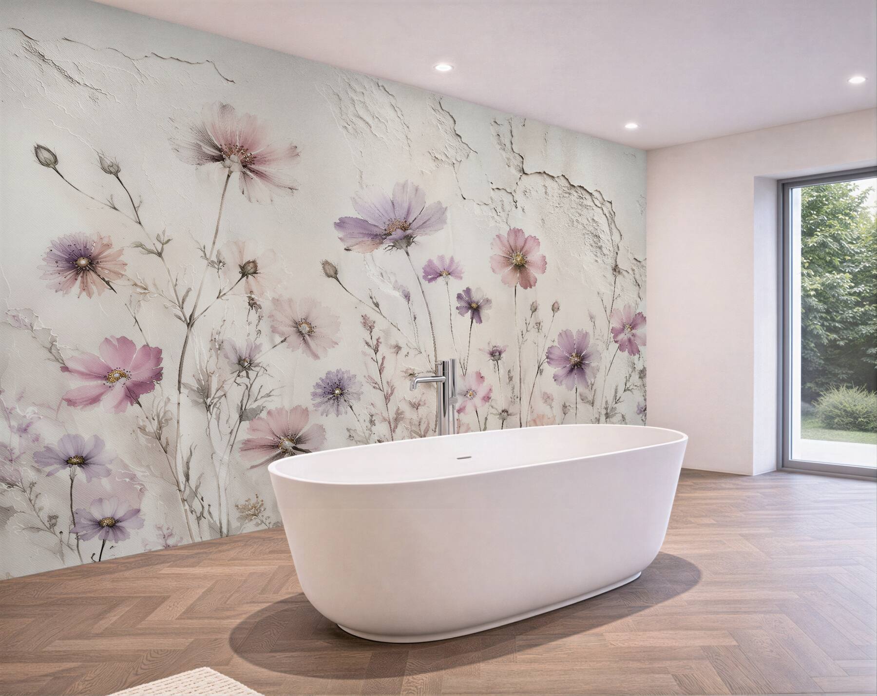 Fototapeten Pudrige Blumen auf strukturiertem Hintergrund