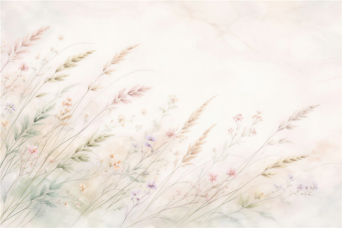 Fototapeten Zarte Wiese mit pastelligen Blumen