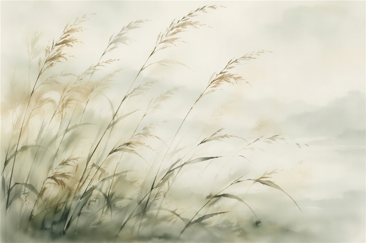 Fototapeten Gräser im Wind in Aquarell