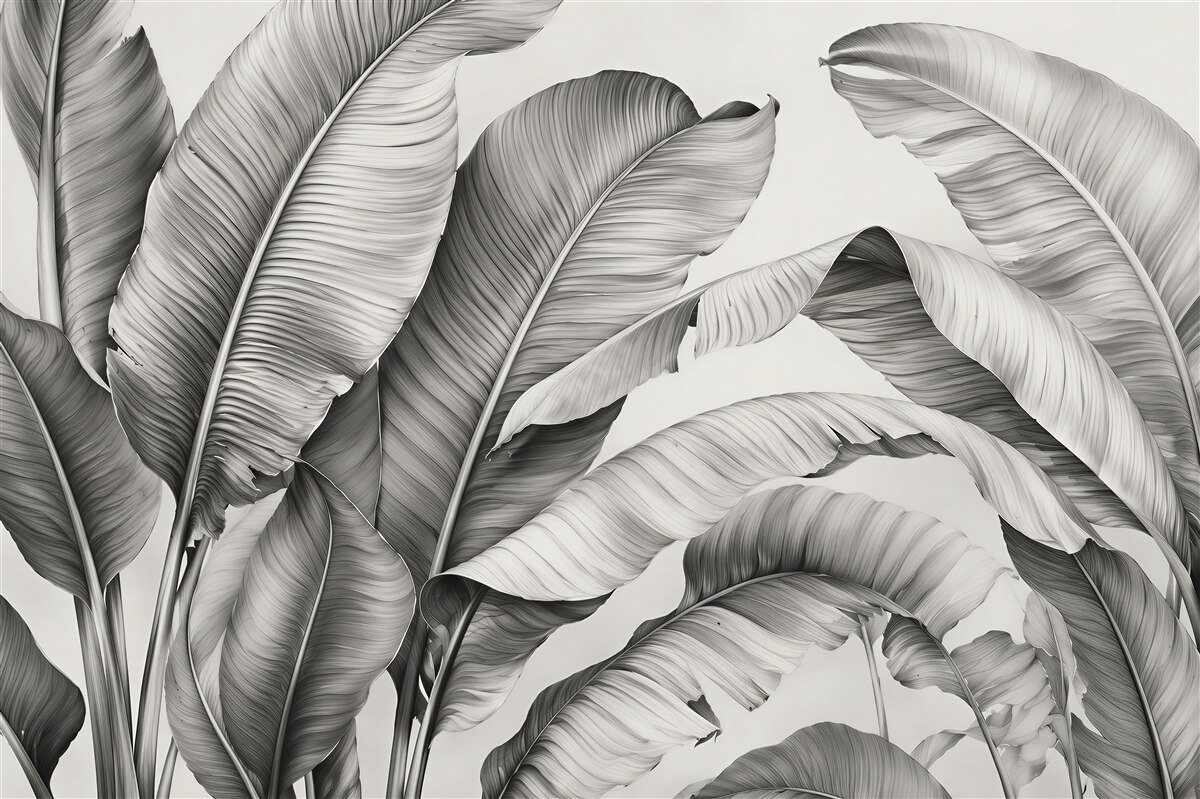 Fototapeten Monochromatische tropische Blätter in eleganter Harmonie
