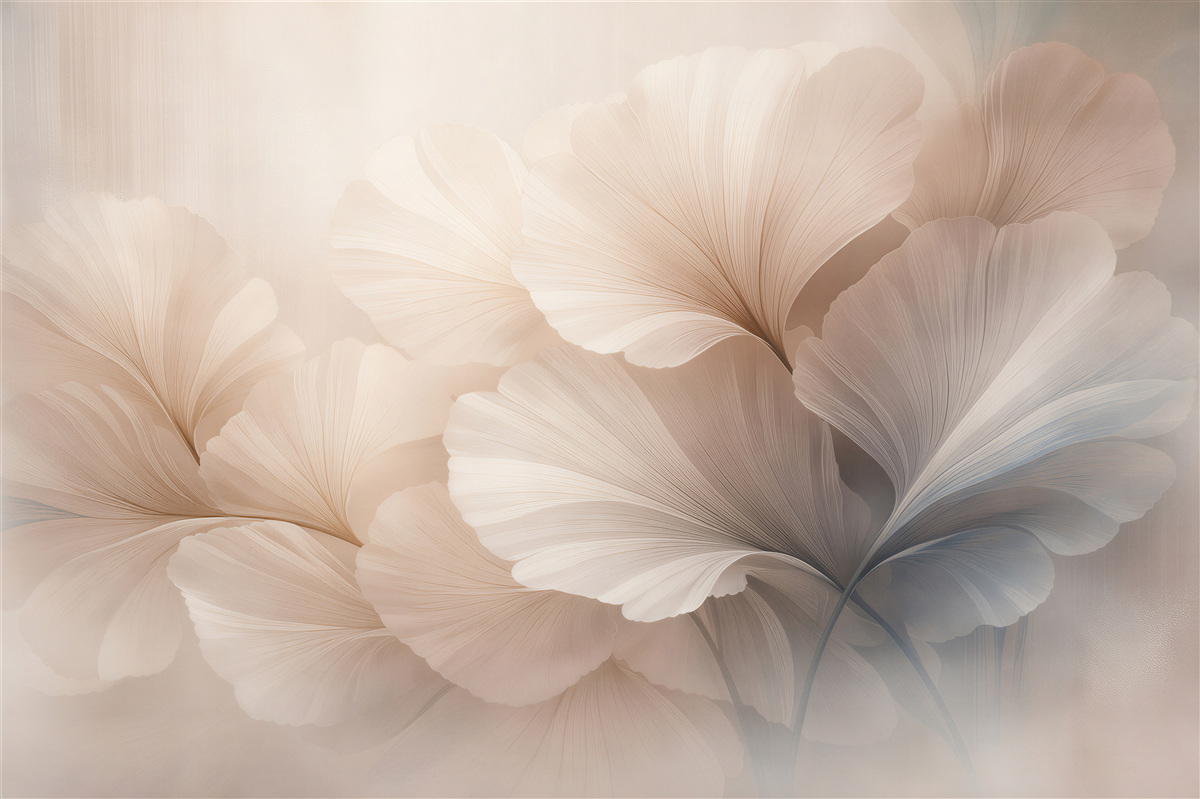 Fototapeten Zarte Blumen in puderiger Nebelstimmung