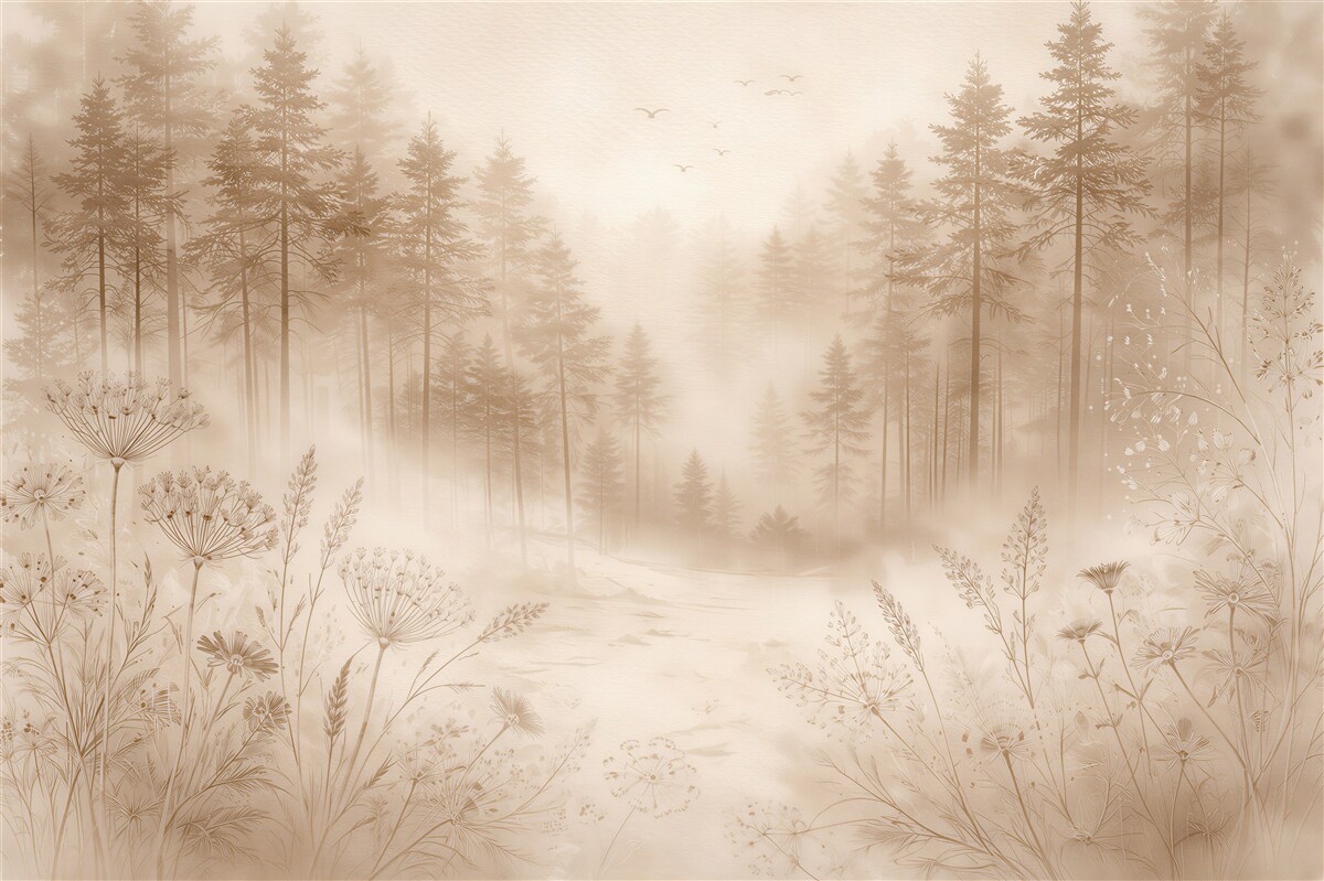 Fototapeten Waldweg im Morgennebel