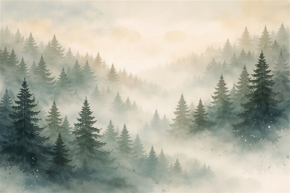 Fototapeten Nebelwald bei Tagesanbruch