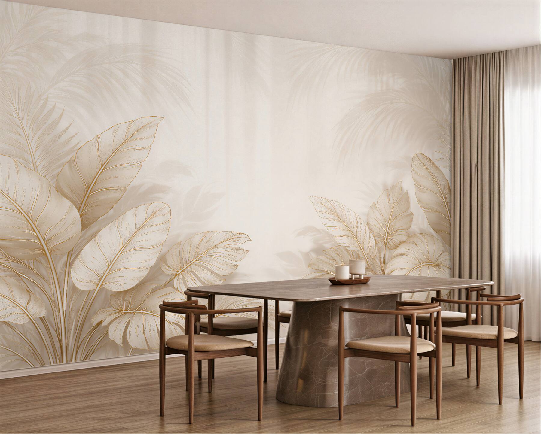 Fototapeten Goldene Blätter in tropischer Eleganz